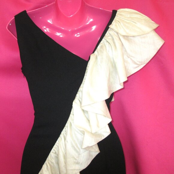 1980s vintage black formal prom linen ruffle dress size extra small xs - Picture 3 of 5